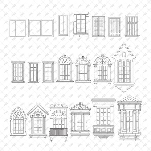 CAD Vector Windows Set for Architectural Drawings