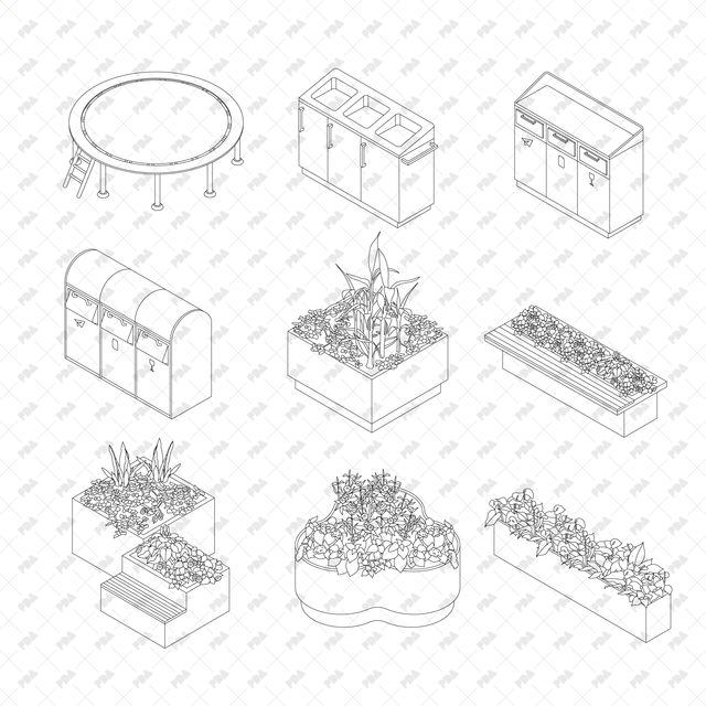 CAD, Vector, PNG Isometric Urban Plants and Accessories Set