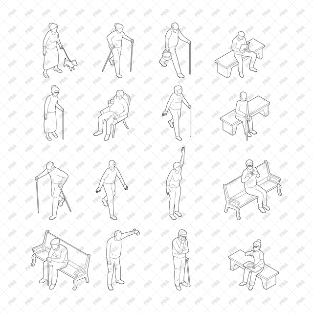 CAD, Vector, PNG Isometric Elderly People - Post Digital Architecture — Free and Affordable Resources for Architects