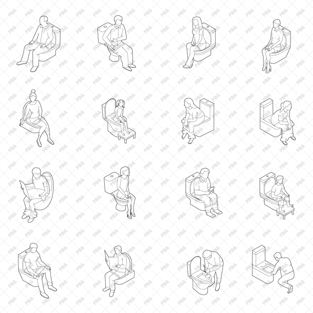 CAD, Vector, PNG Isometric View Toilet Users - Post Digital Architecture — Free and Affordable Resources for Architects