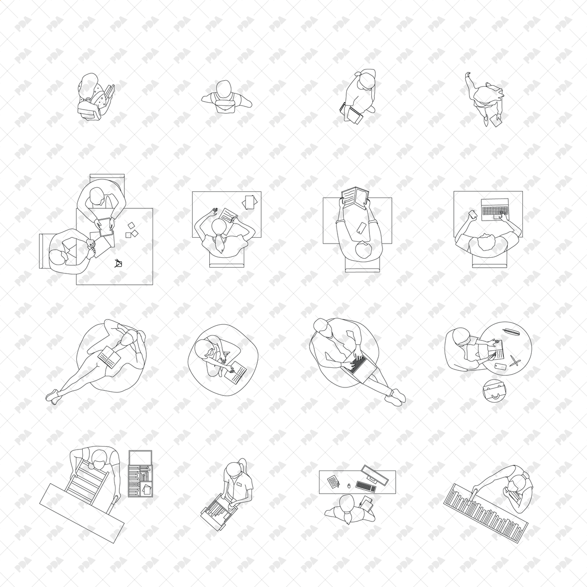 CAD, Vector, PNG Library Characters in Top View