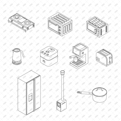 CAD, Vector Isometric Kitchen Appliances Set