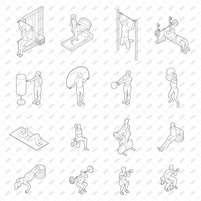 CAD, Vector, PNG Isometric View Workout Characters