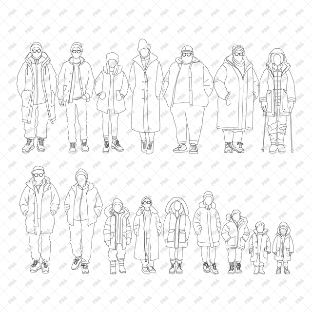 CAD, Vector People Dressed for Winter Set - Post Digital Architecture — Free and Affordable Resources for Architects