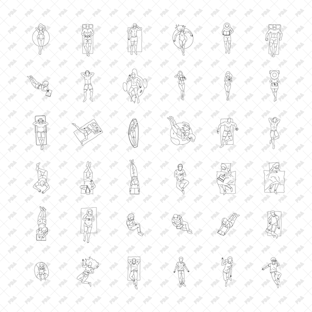 CAD, Vector, PNG Chilling Characters in Plan View Multi-Pack (Top View) - Post Digital Architecture — Free and Affordable Resources for Architects