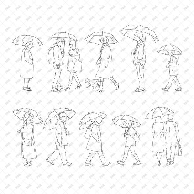 CAD, Vector People With Umbrellas Set - Post Digital Architecture — Free and Affordable Resources for Architects