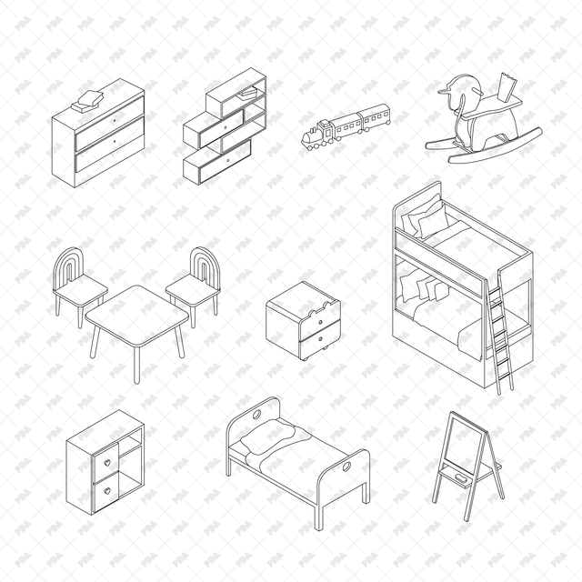 مجموعة غرف الأطفال CAD، Vector متساوي القياس - هندسة ما بعد الرقمية - موارد مجانية وبأسعار معقولة للمهندسين المعماريين