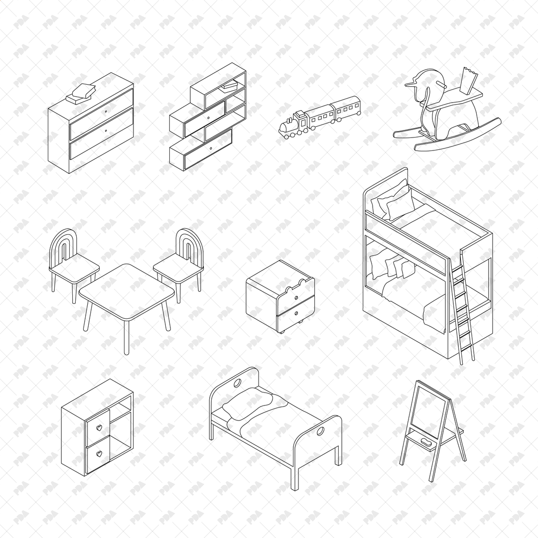 CAD Vector Isometric Kids Room Set cad-vector-isometric-kids-room-set