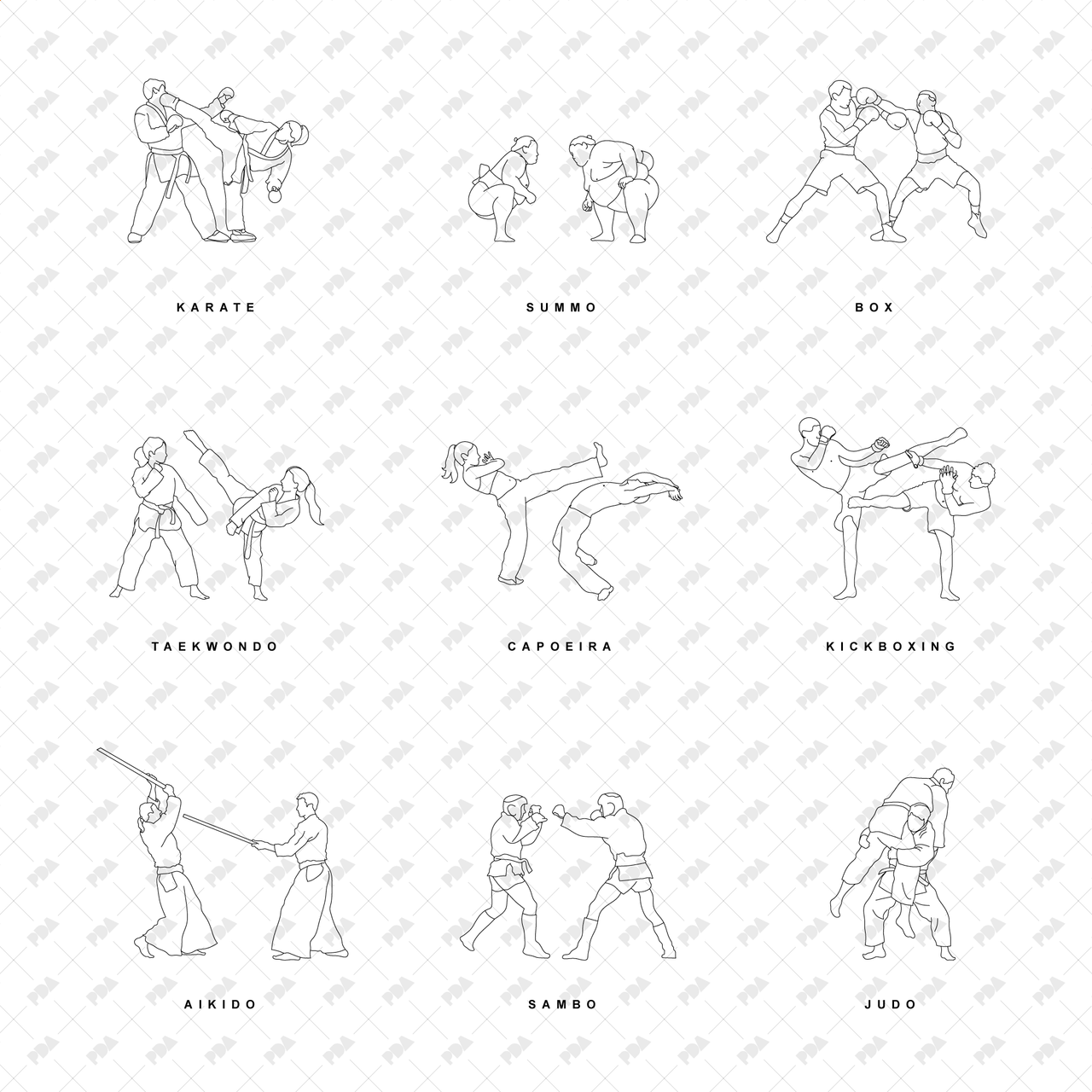 CAD, Vector Martial Arts Set - Line Drawings