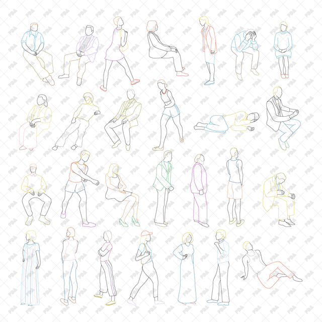 CAD, Vector, PNG Line Art Characters Inspired by David Hockney - Post Digital Architecture — Free and Affordable Resources for Architects