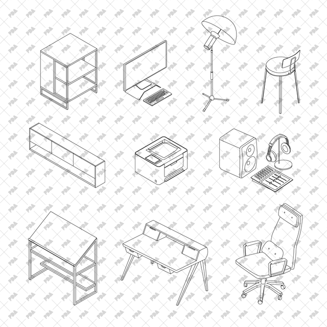 CAD، مجموعة المكاتب المنزلية المتساوية القياس - هندسة ما بعد الرقمية - موارد مجانية وبأسعار معقولة للمهندسين المعماريين