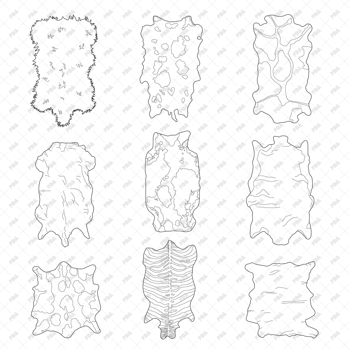 CAD, Vector Fake Animal Skin Carpets and Rugs Set