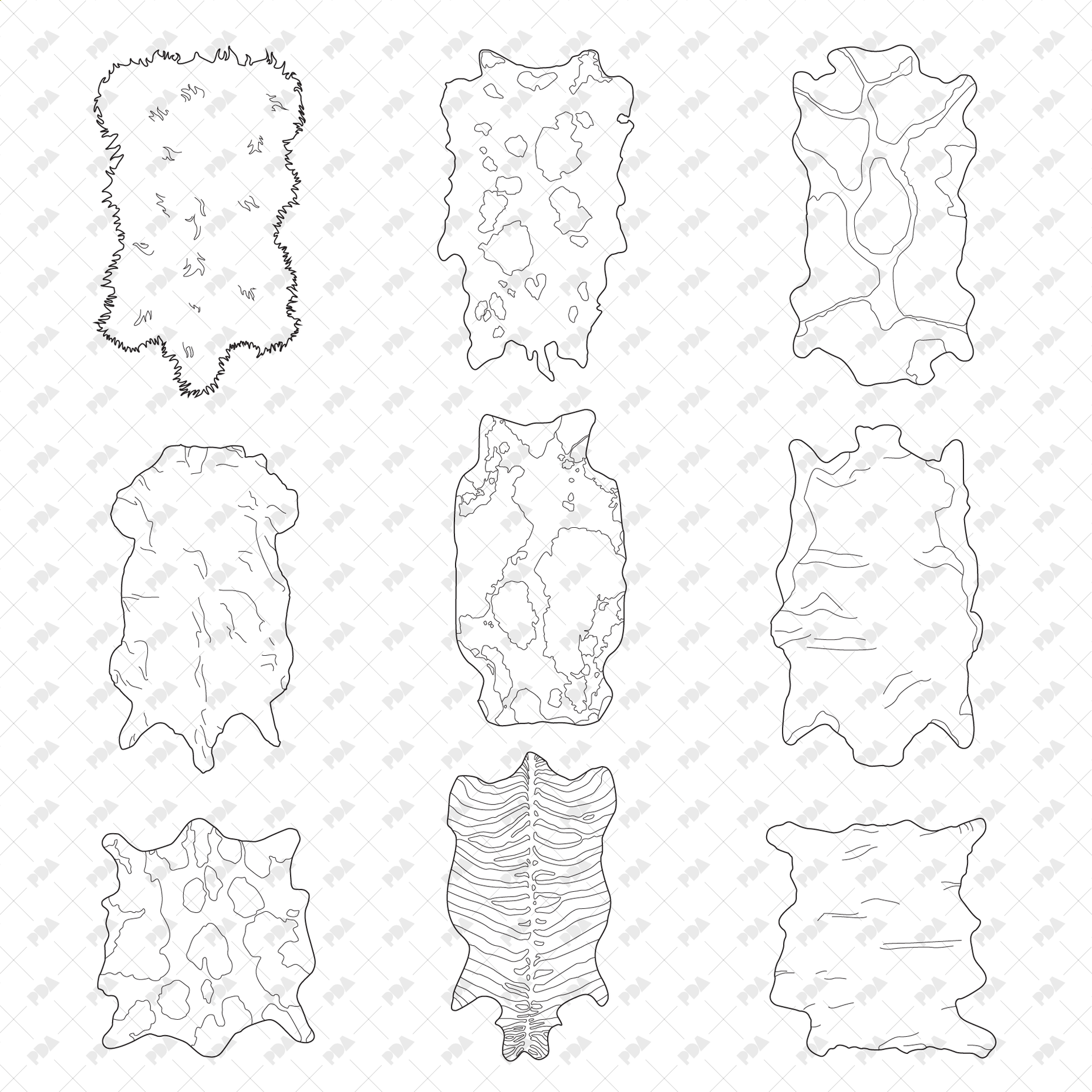 Jute Rug Cad Block CAD, Vector Fake Animal Skin Carpets and Rugs Set