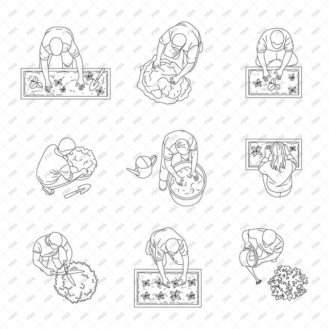CAD, Vector, PNG Gardening Characters in Top View
