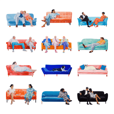 PNG Post Digital Collage Characters on Sofa Set