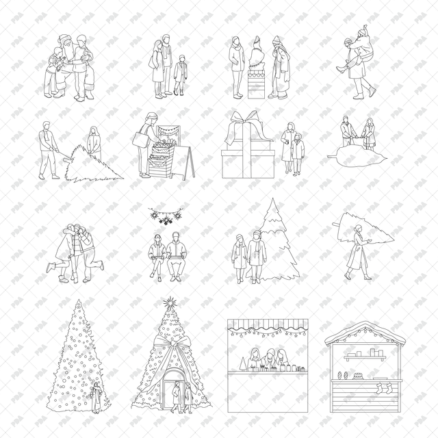 CAD, Vector, and PNG People in Winter and Christmas Activities, Front and Side Views - Post Digital Architecture — Free and Affordable Resources for Architects