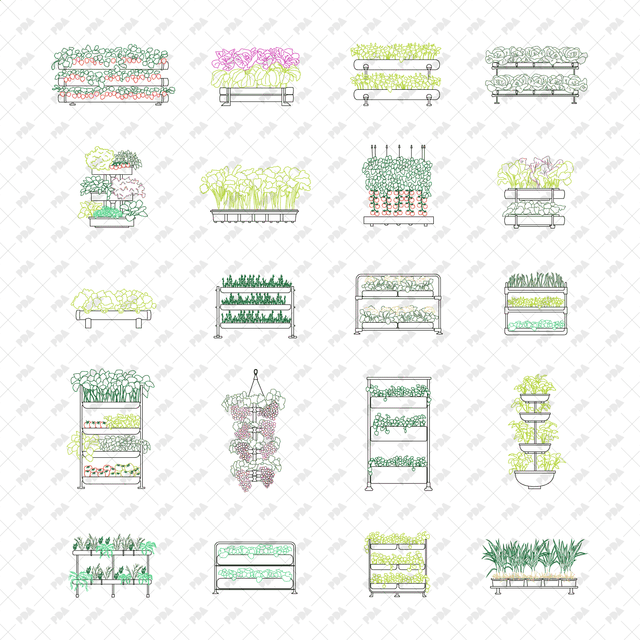 CAD, Vector, PNG Hydroponic Plants in Color and B/W - Post Digital Architecture — Free and Affordable Resources for Architects