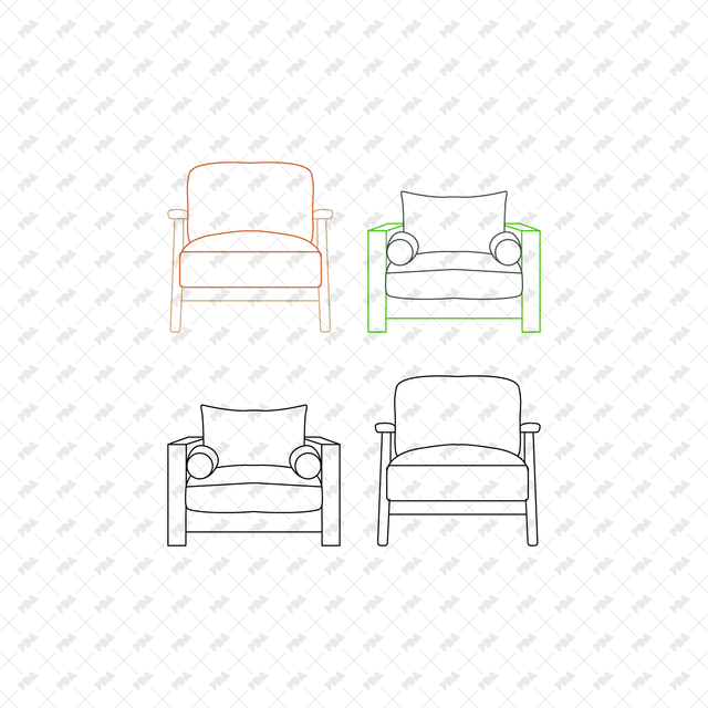 CAD, Vector, PNG Armchairs in Color and B/W (Front view) - Post Digital Architecture — Free and Affordable Resources for Architects