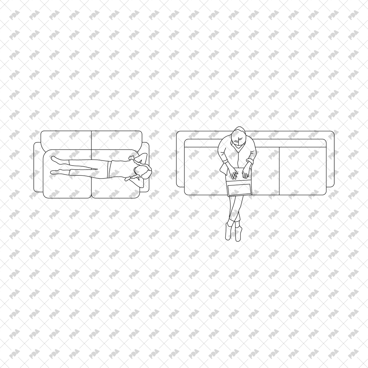 CAD, Vector Home Life Characters in Plan View Multi-Pack (Top view)