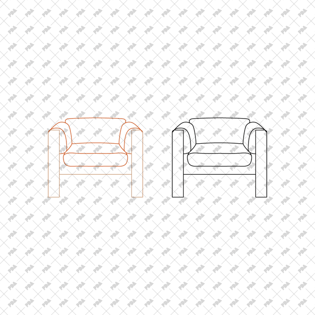 CAD, Vector, PNG Armchairs in Color and B/W (Front view) - Post Digital Architecture — Free and Affordable Resources for Architects