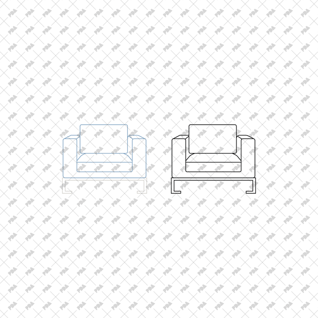 CAD, Vector, PNG Armchairs in Color and B/W (Front view) - Post Digital Architecture — Free and Affordable Resources for Architects