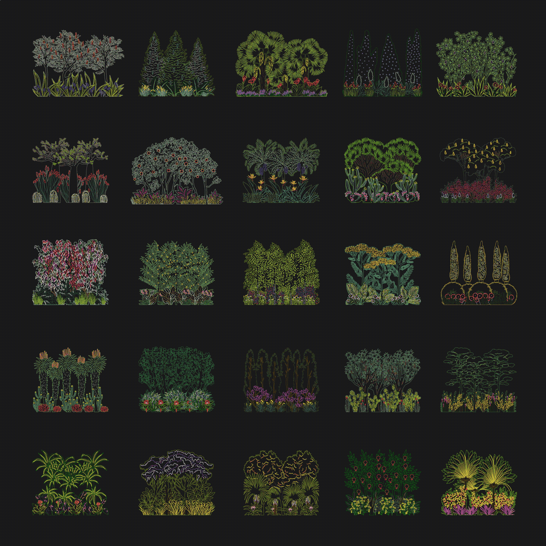 Grooves Vector Icon CAD, Vector Groves of Trees in Color and B/W
