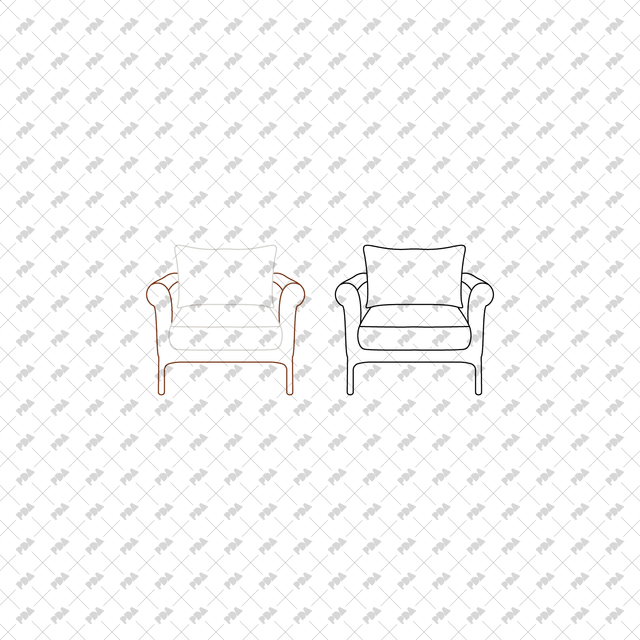 CAD, Vector, PNG Armchairs in Color and B/W (Front view) - Post Digital Architecture — Free and Affordable Resources for Architects