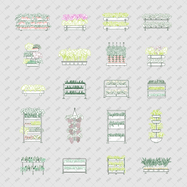 CAD, Vector, PNG Hydroponic Plants in Color and B/W - Post Digital Architecture — Free and Affordable Resources for Architects