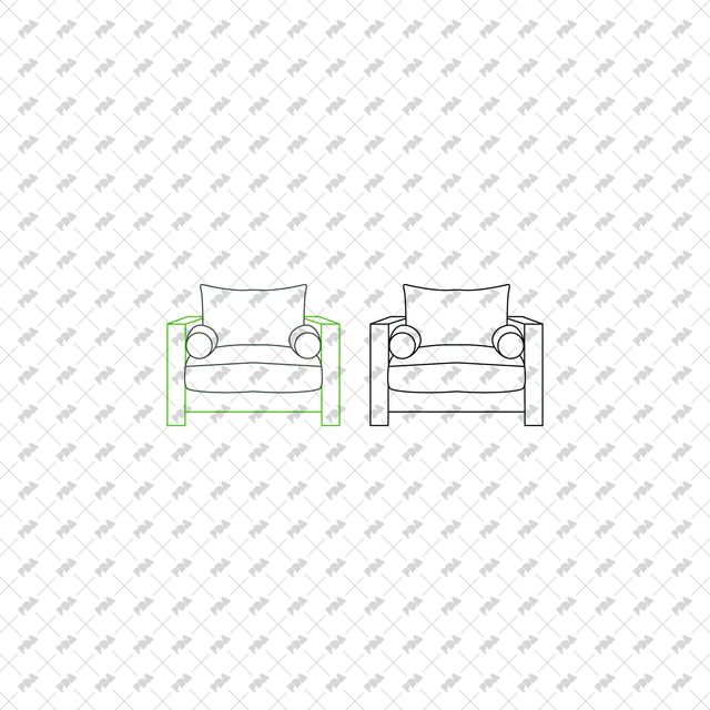 CAD, Vector, PNG Armchairs in Color and B/W (Front view) - Post Digital Architecture — Free and Affordable Resources for Architects
