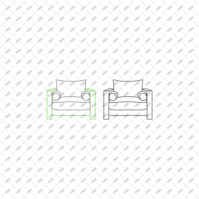 CAD, Vector, PNG Armchairs in Color and B/W (Front view) - Post Digital Architecture — Free and Affordable Resources for Architects