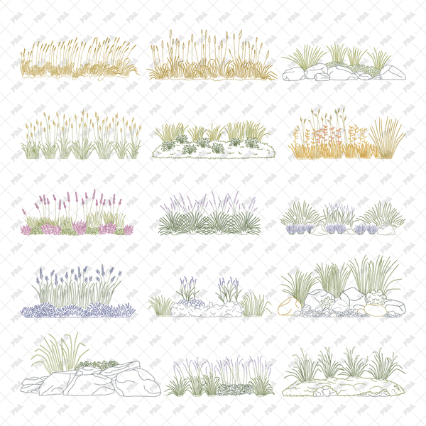 CAD, Vector Grass Beds in Color and B/W