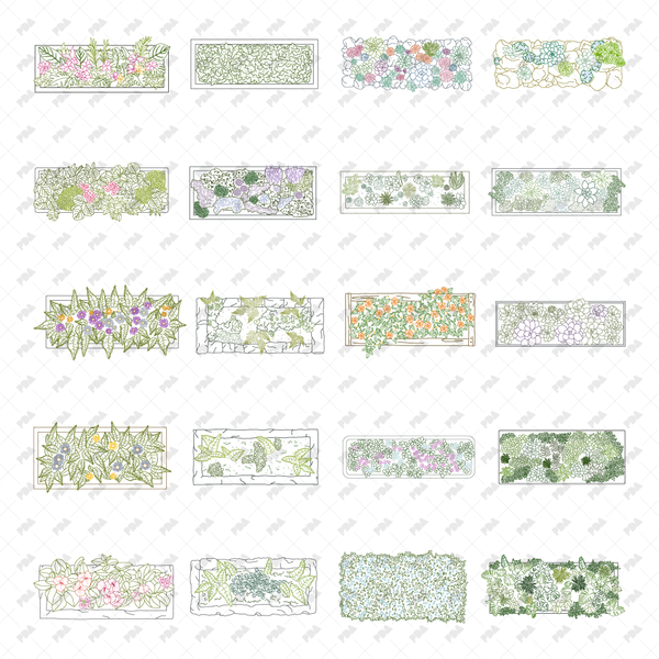 CAD, Vector, PNG Street Urban Planters in Color and B/W (Top View)