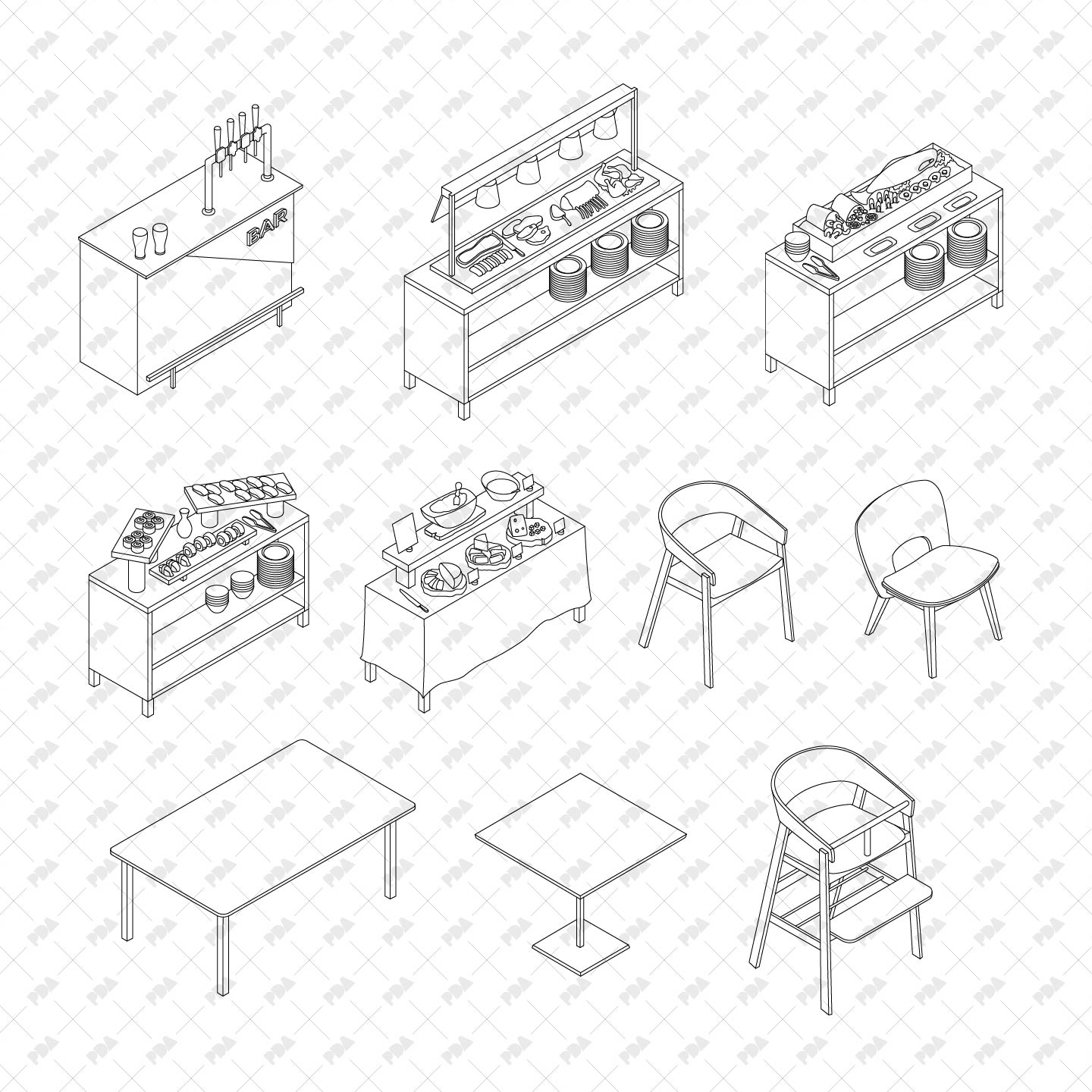 Restaurant Bar Furniture Cad Drawings Autocad File Free