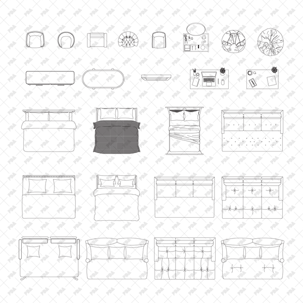 CAD, Vector, PNG Furniture in Top View