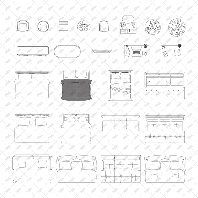 CAD, Vector, PNG Furniture in Top View - Post Digital Architecture — Free and Affordable Resources for Architects