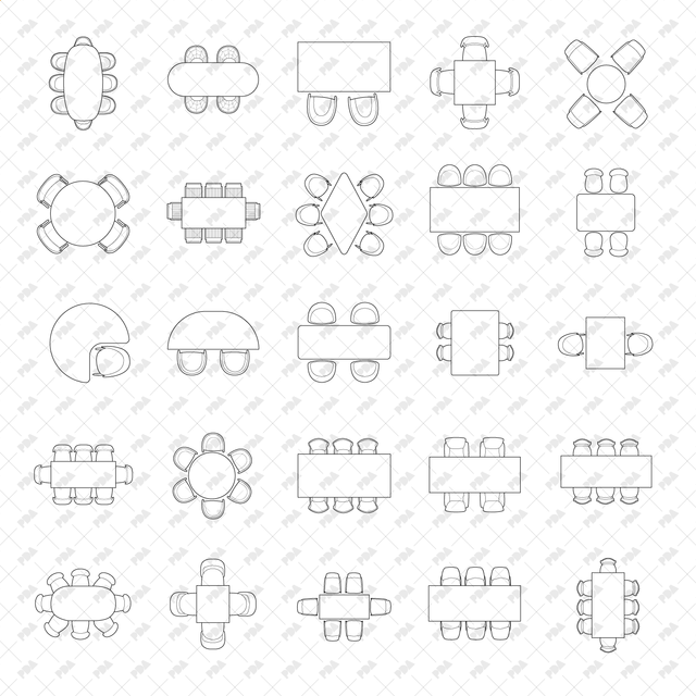 CAD, Vector, PNG Tables, Desks and Chairs in Top View - Post Digital Architecture — Free and Affordable Resources for Architects