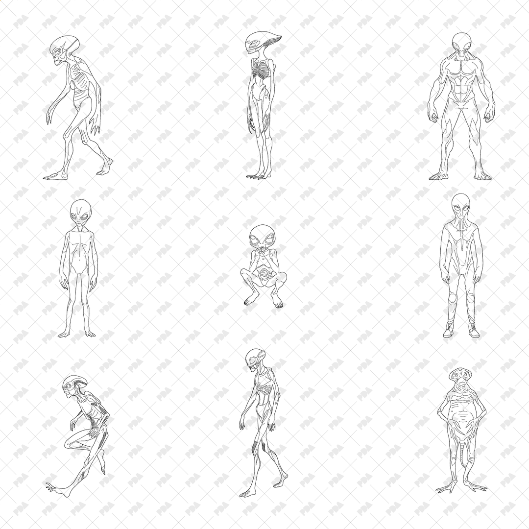 cad-vector-aliens-line-art-illustrations