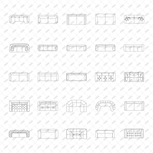 CAD, Vector, PNG Sofas in Top View