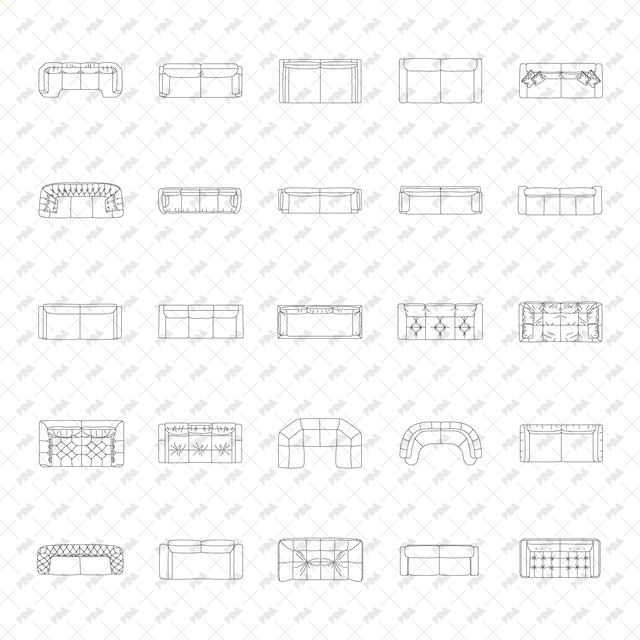 CAD, Vector, PNG Sofas in Top View - Post Digital Architecture — Free and Affordable Resources for Architects