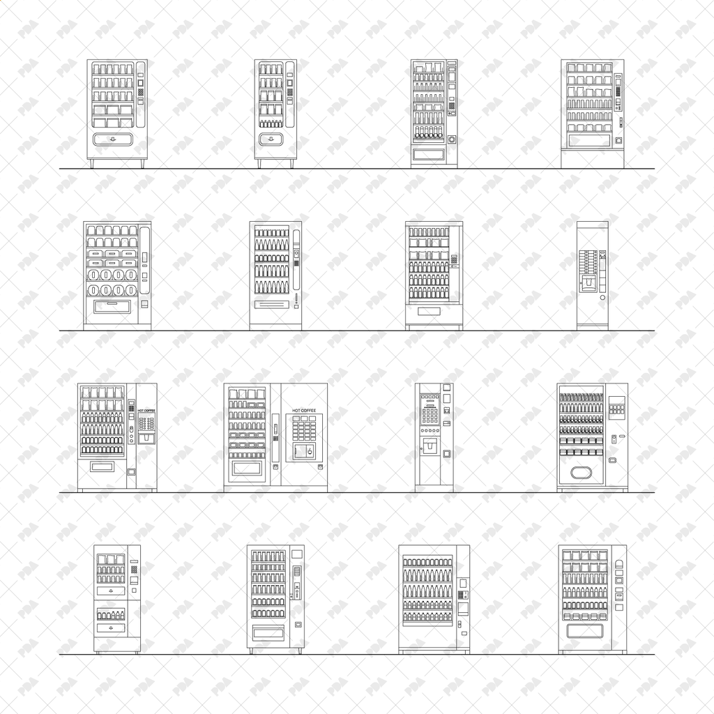 Vending Machine Block CAD & Vector Vending Machines for Architectural Drawings