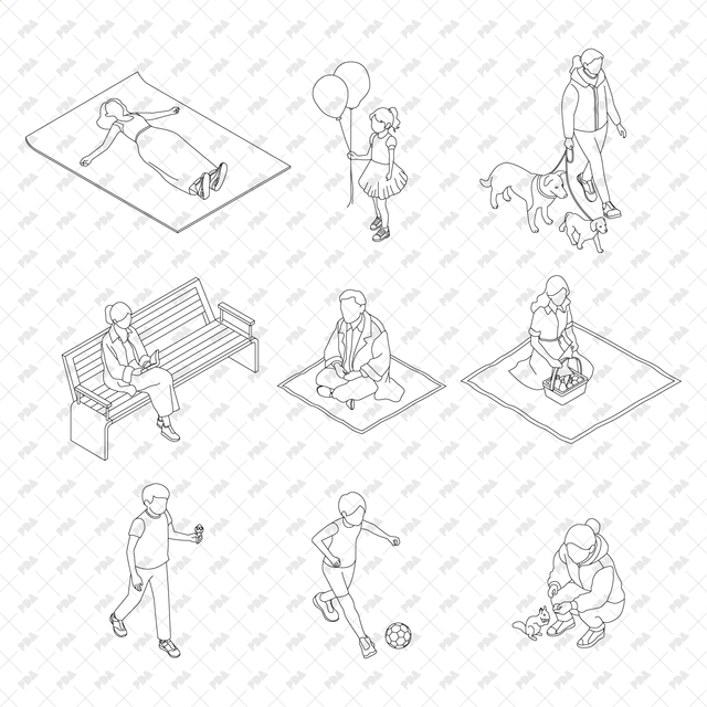 CAD, Vector Isometric Characters in the Park - Post Digital Architecture — Free and Affordable Resources for Architects