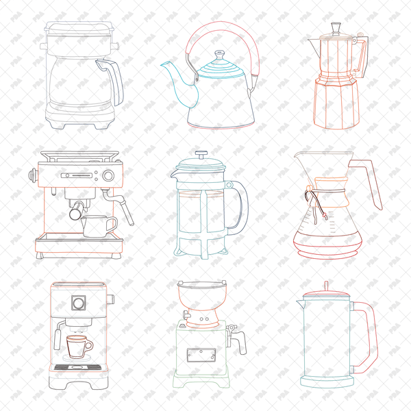 CAD Vector PNG Coffee Gadgets