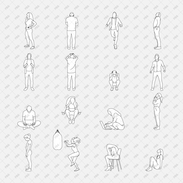 CAD, Vector, PNG Scream Room Characters in Front, Side, Back Views - Post Digital Architecture — Free and Affordable Resources for Architects