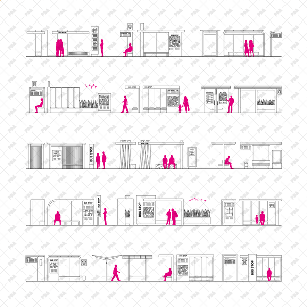 CAD, Vector Bus Stops in Front and Side Views