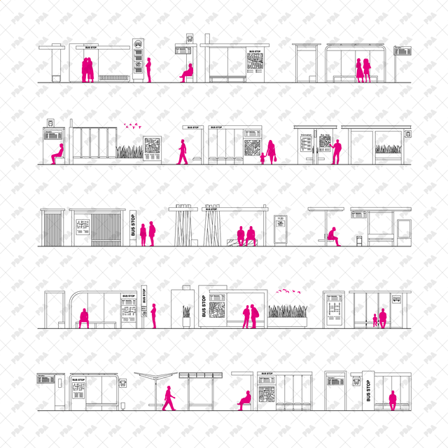 CAD, Vector Bus Stops in Front and Side Views - Post Digital Architecture — Free and Affordable Resources for Architects