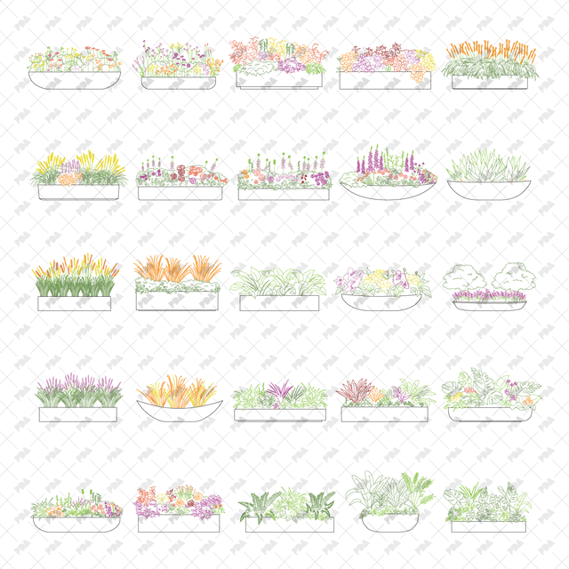 CAD, Vector, PNG Street Plants in Planters in Color and B/W - Post Digital Architecture — Free and Affordable Resources for Architects