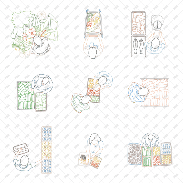 CAD, Vector, PNG Market and Supermarket in Color and B/W (Top View)