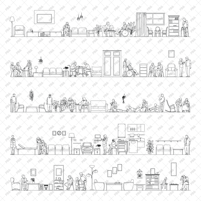 CAD, Vector, PNG Nursing Elderly Home Multi Pack (Front view and side view) - Post Digital Architecture — Free and Affordable Resources for Architects