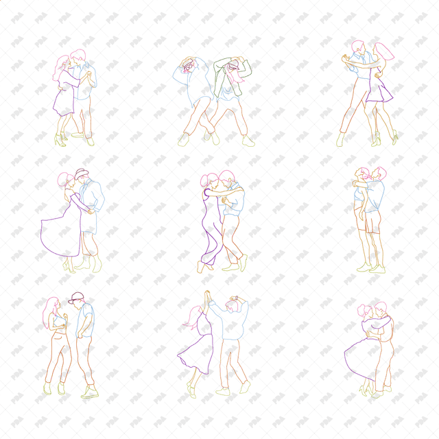 CAD, Vector, PNG Dancing Couples in Front, Side, Back Views (in Color and B/W) - Post Digital Architecture — Free and Affordable Resources for Architects