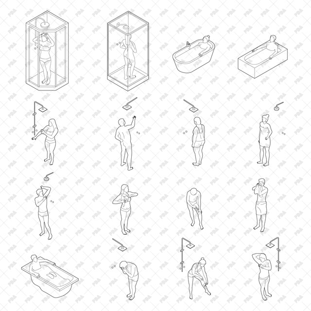 CAD, Vector, PNG Isometric View Shower Users - Post Digital Architecture — Free and Affordable Resources for Architects